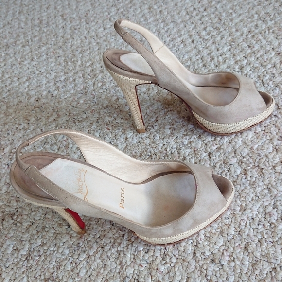 Christian Louboutin Yoyo Zeppa gray suede Leather Slingback Pumps size 36.5 - Picture 1 of 16